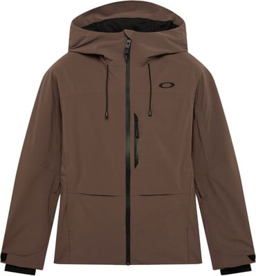Braune Oakley Herren-Skijacke mit Kapuze und schwarzem Reißverschluss.