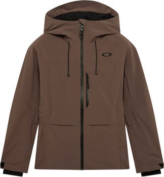 Braune Oakley Herren-Skijacke mit Kapuze und schwarzem Reißverschluss.