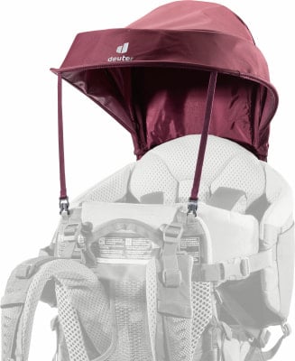 Deuter Kindertrage mit abnehmbarem Sonnendach in Dunkelrot. Deuter Kindertrage mit abnehmbarem Sonnendach in Dunkelrot.