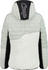Rückseite einer Daunenjacke mit Kapuze und Markenlogo.