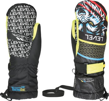 Skihandschuhe mit Wolfsmotiv und LEVEL-Schriftzug.