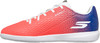 Rosa mit blauem Farbverlauf und weißen Schnürsenkeln, Skechers-Logo an der Seite.