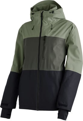 Grüne und dunkelblaue Herren-Winterjacke mit Kapuze und Reißverschluss. Grüne und dunkelblaue Herren-Winterjacke mit Kapuze und Reißverschluss.