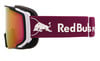 Skibrille mit rotem Red Bull Logo und weißem Rahmen.