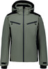 Grüne Herren-Winterjacke mit schwarzen Details und Kapuze.