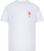 Weißes T-Shirt mit kleinem Bild eines Cocktails mit Orange.