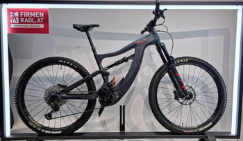 Ein Mountain-E-Bike mit Federung und dem FIRMEN RADL.AT-Logo.
