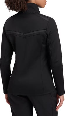 Schwarze Damenjacke mit hohem Kragen und gestepptem Chevron-Detail auf dem Rücken. Schwarze Damenjacke mit hohem Kragen und gestepptem Chevron-Detail auf dem Rücken.