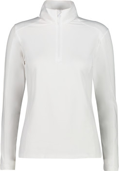 Damen-Shirt in Weiß mit langen Ärmeln und Reißverschluss-Stehkragen.