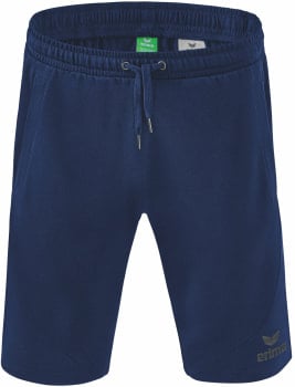 Marineblaue Erima Shorts mit Kordelzug und Logo.