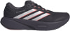 Schwarze Adidas Laufschuhe mit rosa und silbernen Streifen und weißer Schrift.