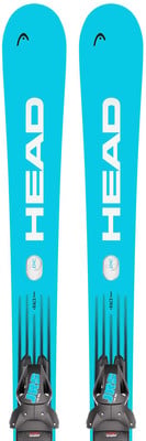 HEAD Skier mit Bindung und HEAD-Logo auf blauem Hintergrund.
