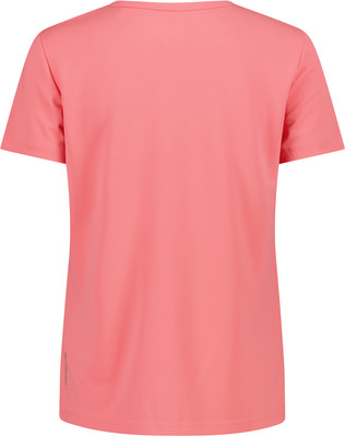 Ein rosafarbenes Kurzarm-T-Shirt von vorne, mit Logo an der Seite. Ein rosafarbenes Kurzarm-T-Shirt von vorne, mit Logo an der Seite.
