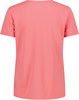 Ein rosafarbenes Kurzarm-T-Shirt von vorne, mit Logo an der Seite.