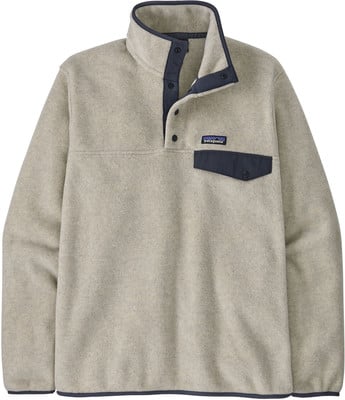 Hellbeiger Fleece-Pullover mit dunkelblauem Kragen und Brusttasche. Hellbeiger Fleece-Pullover mit dunkelblauem Kragen und Brusttasche.