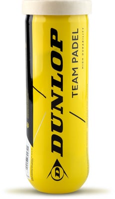 Gelbe Dose mit Dunlop Padelbällen und Markenlogo. Gelbe Dose mit Dunlop Padelbällen und Markenlogo.