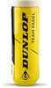 Gelbe Dose mit Dunlop Padelbällen und Markenlogo.
