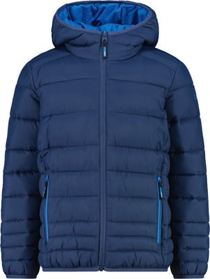 Blaue Daunenjacke mit Kapuze und blauem Innenfutter, Reißverschluss. Blaue Daunenjacke mit Kapuze und blauem Innenfutter, Reißverschluss.