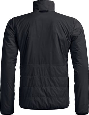 Rückansicht einer schwarzen Steppjacke mit hohem Kragen. Rückansicht einer schwarzen Steppjacke mit hohem Kragen.