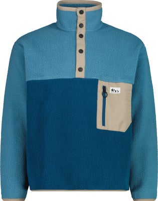 Blaue Fleecejacke mit beigem Kragen und Reißverschlusstasche. Blaue Fleecejacke mit beigem Kragen und Reißverschlusstasche.
