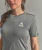 Damen-T-Shirt in Grau mit Berglogo und ORTOVOX-Schriftzug auf der Brust.