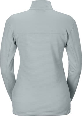Rückansicht eines grauen Damenpullovers mit langen Ärmeln und Stehkragen. Rückansicht eines grauen Damenpullovers mit langen Ärmeln und Stehkragen.