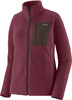 Damen-Fleecejacke von Patagonia in Weinrot mit Reißverschluss und Brusttasche.