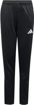 Schwarze Adidas Trainingshose mit Logo auf dem linken Bein.