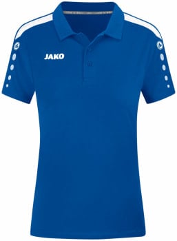 Blaues Poloshirt mit weißen Details und JAKO-Logo auf der Brust.