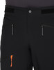 Schwarze Outdoorhose mit orangefarbenem Reißverschluss und Seitentaschen.