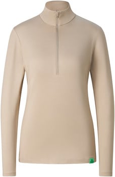 Damen-Pullover in Beige mit Stehkragen und Reißverschluss.
