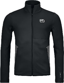 Schwarze Herrenjacke mit Logo auf der Brust und grauen Details.