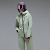 Model in mintgrüner Skijacke und Hose, mit Helm und Brille.