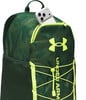 Grüner Under Armour Rucksack mit gelbem Logo und Handy in Tasche.