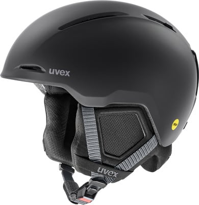 Schwarzer Uvex Skihelm mit MIPS-Technologie und einstellbarer Belüftung. Schwarzer Uvex Skihelm mit MIPS-Technologie und einstellbarer Belüftung.
