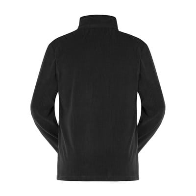 Schwarzer Herren-Fleecepullover mit Stehkragen und langen Ärmeln. Schwarzer Herren-Fleecepullover mit Stehkragen und langen Ärmeln.