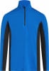 Blaues Herren-Langarmshirt mit schwarzen Seitenteilen.