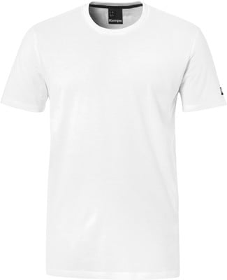 Weißes T-Shirt mit kurzen Ärmeln und schwarzem Kragen mit Kempa-Logo. Weißes T-Shirt mit kurzen Ärmeln und schwarzem Kragen mit Kempa-Logo.