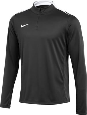 Schwarzes Langarmshirt mit weißem Streifen an der Schulter.