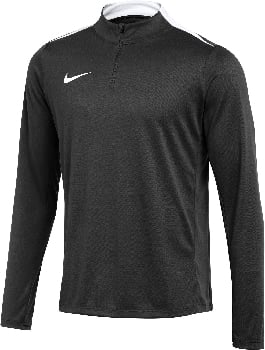 Schwarzes Langarmshirt mit weißem Streifen an der Schulter.