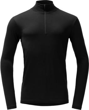 Schwarzes Herren-Langarmshirt mit kurzem Reißverschluss am Kragen.