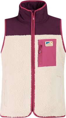 Beige Fleeceweste mit violetten Akzenten und Logo-Patch. Beige Fleeceweste mit violetten Akzenten und Logo-Patch.