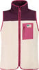 Beige Fleeceweste mit violetten Akzenten und Logo-Patch.