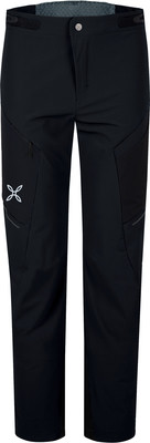 Schwarze Outdoorhose mit Logo und Reißverschlüssen am Oberschenkel.