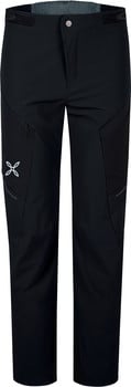Schwarze Outdoorhose mit Logo und Reißverschlüssen am Oberschenkel.