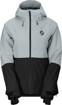 Graue und schwarze Herren-Skijacke mit Scott-Logo auf der Brust.