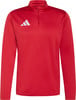 Ein rotes Adidas-Sweatshirt mit weißem Logo und kurzem Reißverschluss am Kragen.