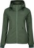 Grüne Damenjacke mit Kapuze und Reißverschluss.