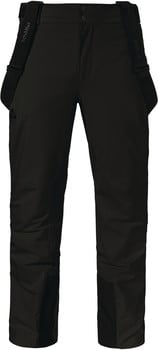 Schwarze Skihose mit Latz und Schöffel-Logo.