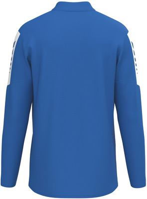 Blauer Pullover mit langen Ärmeln und weißen Streifen an den Schultern. Blauer Pullover mit langen Ärmeln und weißen Streifen an den Schultern.